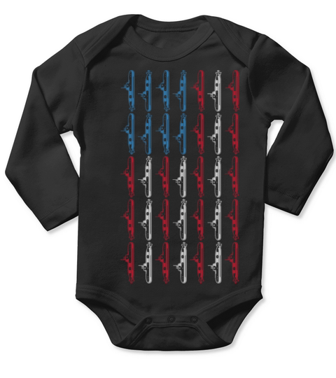 Submarine American Flag 4th of July Boating Long Sleeve Baby One-Piece