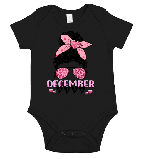 Birthday Born In December Girl Messy Bun Bandana Short Sleeve Baby One-Piece