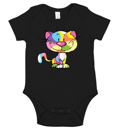 Cute Kitty Cartoon Colorful Pop Art Design Short Sleeve Baby One-Piece