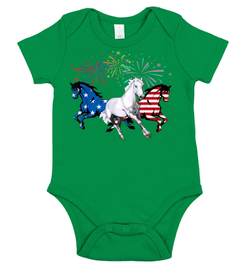 Family Horse American Flag 4th July shirt Short Sleeve Baby One-Piece