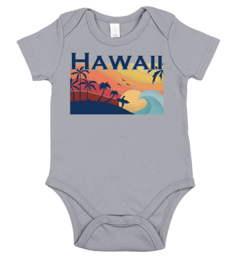 Hawaii Surfer - Sunset - Palm Trees Retro Vintage Short Sleeve Baby One-Piece