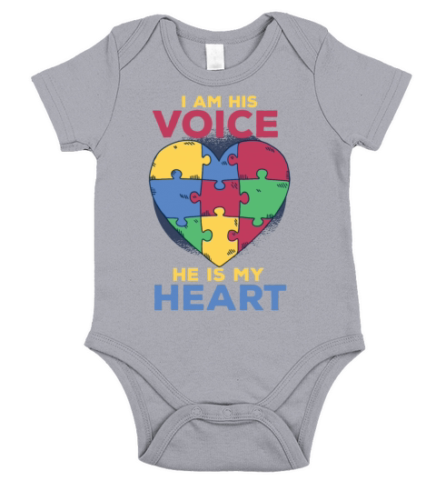 I Am His Voice He Is My Heart Autism Awareness Son Short Sleeve Baby One-Piece