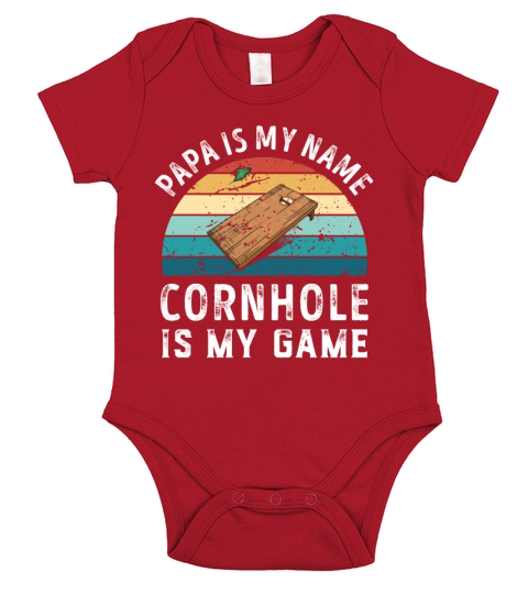 Papa is my Name Cornhole is my Game Dad Fathers Short Sleeve Baby One-Piece