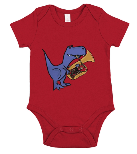 Smiletodaytees Funny T-Rex Dinosaur Playing Tuba T-shirt Short Sleeve Baby One-Piece