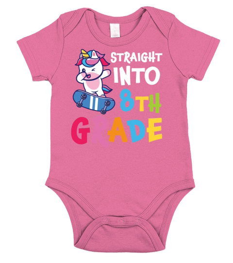 Straight Into 8th Grade Dabbing Unicorn Short Sleeve Baby One-Piece