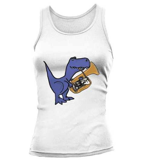 Smiletodaytees Funny T-Rex Dinosaur Playing Tuba T-shirt Tank top Woman