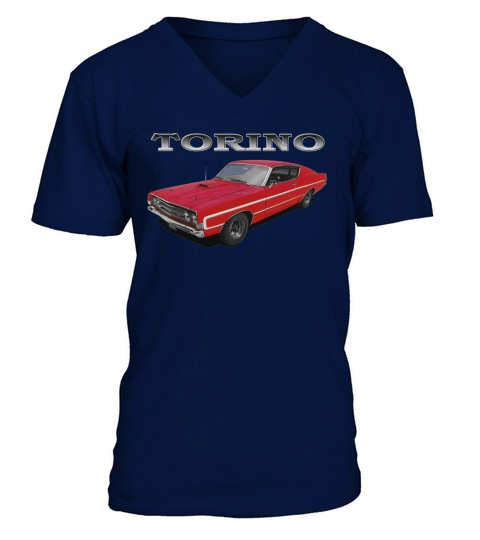 1969 Ford Torino GT Front Red V-Neck T-shirt