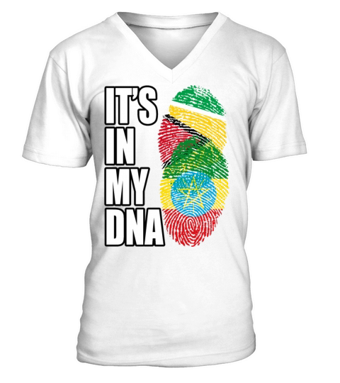Guyanese And Ethiopian Mix Heritage DNA Flag V-Neck T-shirt