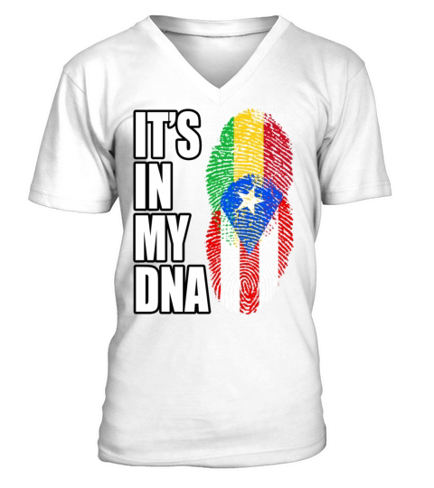 Malian And Puerto Rican Mix Heritage DNA Flag V-Neck T-shirt