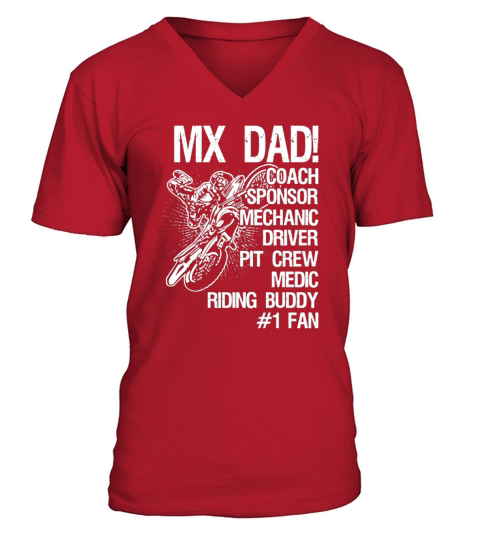 Motocross MX dad coach sponsor mechanic driver pit crew medic riding buddy V-Neck T-shirt