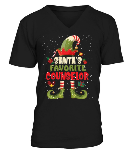Santas Favorite Counselor Funny Christmas V-Neck T-shirt