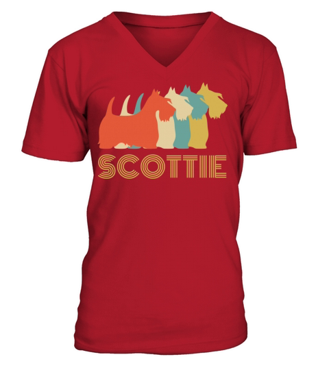 Scottie Scottish Terrier Dog Breed Vintage Look V-Neck T-shirt