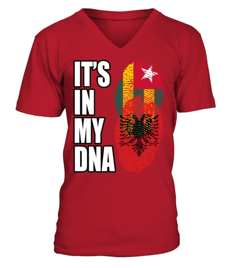 Togolese And Albanian Mix Heritage DNA Flag V-Neck T-shirt