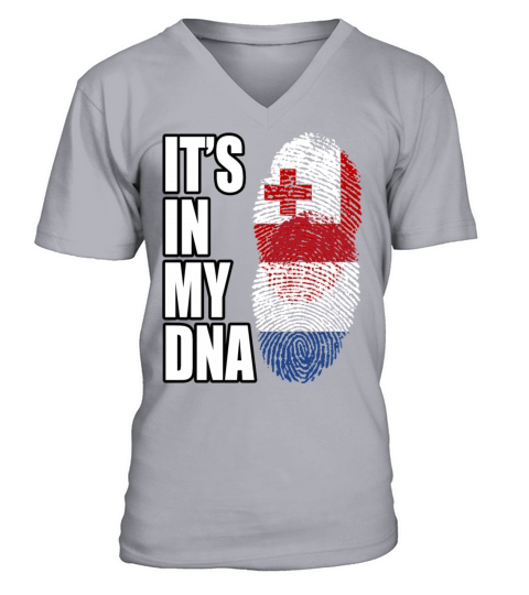 Tongan And Dutch Mix Heritage DNA Flag V-Neck T-shirt