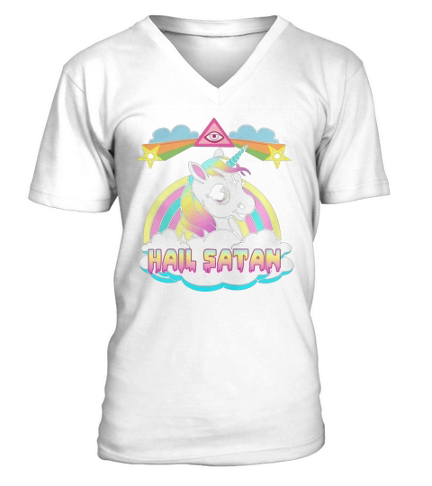 Unicorn hail satan death metal rainbown t-shirt V-Neck T-shirt