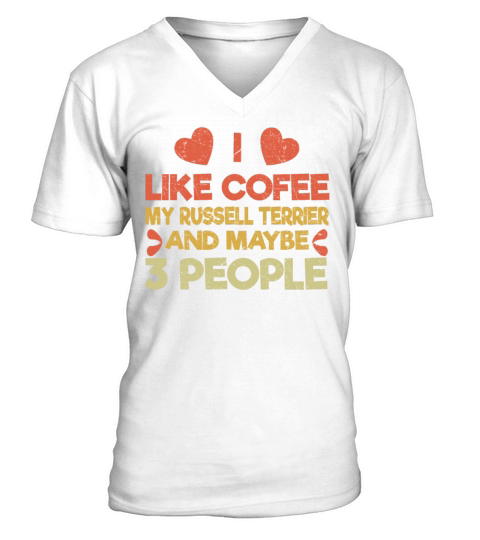 Vintage Pet Dog Like Coffee Love Russell Terrier V-Neck T-shirt