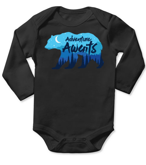 Adventure Awaits Nature Mountains Bear Graphic Long Sleeve Baby One-Piece