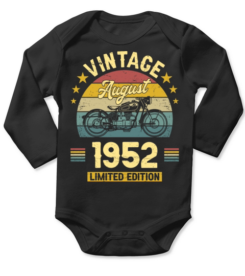 August 1952 70 Years Old Vintage 70th Birthday Long Sleeve Baby One-Piece