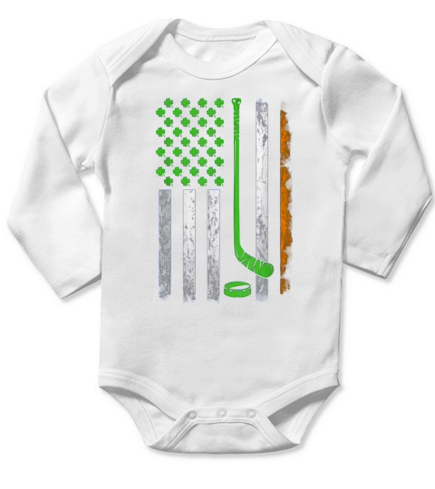 Beautiful St Patricks Day Vintage Irish American Flag Hockey Shamrock shirt Long Sleeve Baby One-Piece