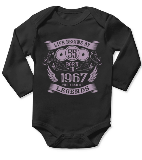 Life begins at 55 Vintage 1967 Birthday Vintage Long Sleeve Baby One-Piece