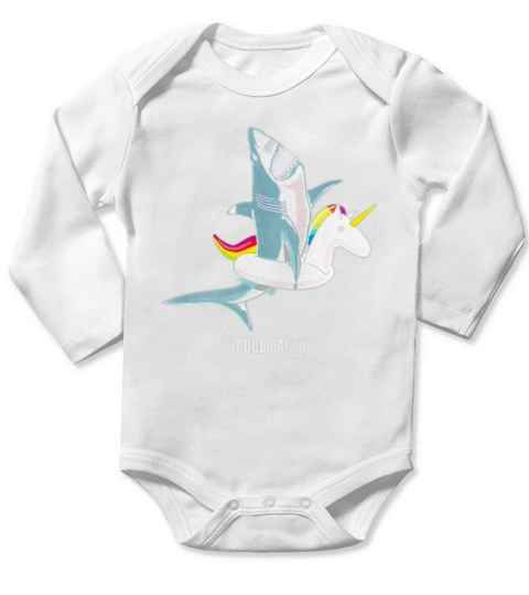 POOL PARTY UNICORN FLOAT FUNNY SHARK T-SHIRT Long Sleeve Baby One-Piece