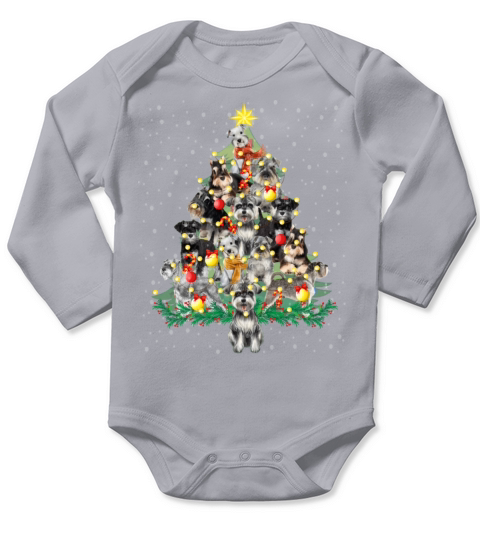 Schnauzer Dogs Christmas Pine Tree Funny Long Sleeve Baby One-Piece