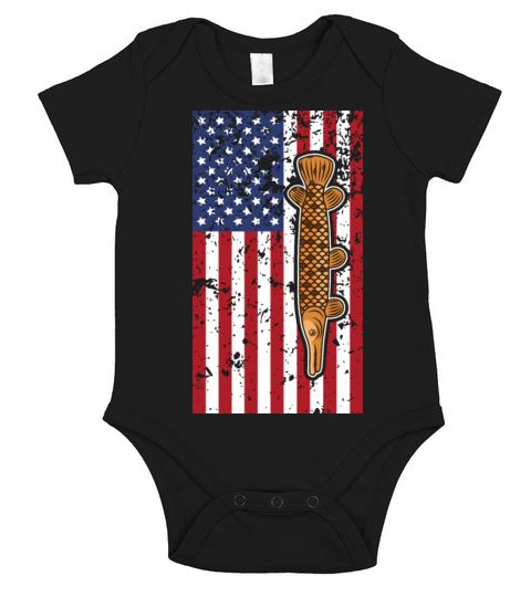 Vertical Flag Alligator Gar Fishermen Short Sleeve Baby One-Piece