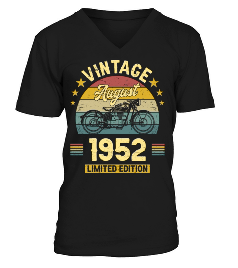 August 1952 70 Years Old Vintage 70th Birthday V-Neck T-shirt