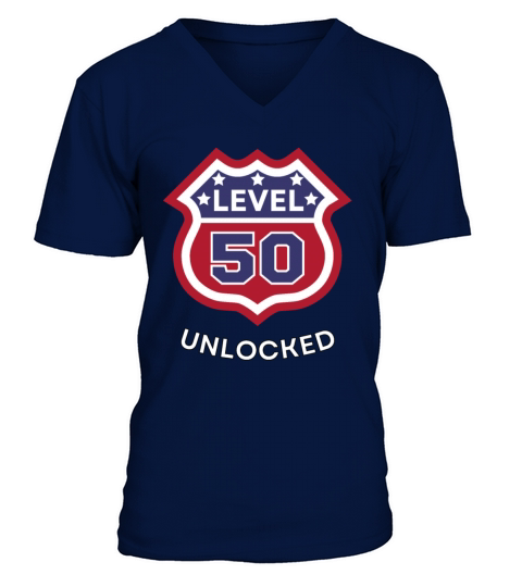Funny 50th Birthday level 50 unlocked V-Neck T-shirt