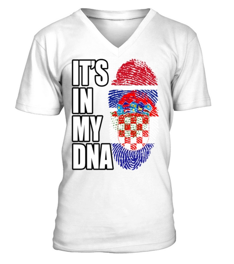 Gambian And Croatian Mix Heritage DNA Flag V-Neck T-shirt