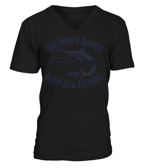 Outer Banks Deep Sea Fishing OBX Vintage Navy Blue V-Neck T-shirt