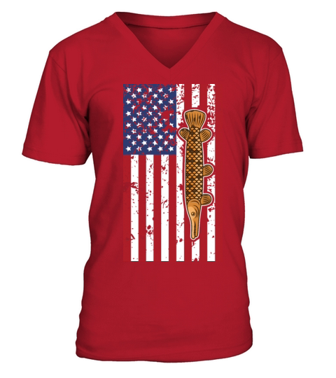 Vertical Flag Alligator Gar Fishermen V-Neck T-shirt