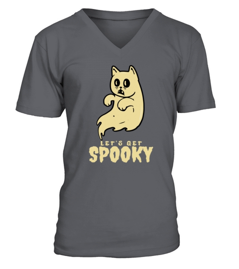 Vintage Let s Get Spooky Retro Ghost Cat Halloween V-Neck T-shirt