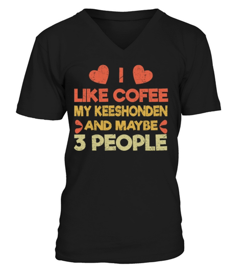 Vintage Pet Dog Like Coffee Love Keeshonden V-Neck T-shirt