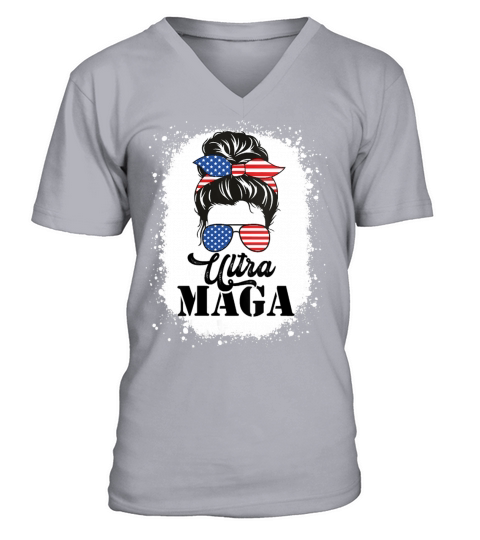Womens Funny Ultra Maga Messy Bun V-Neck T-shirt