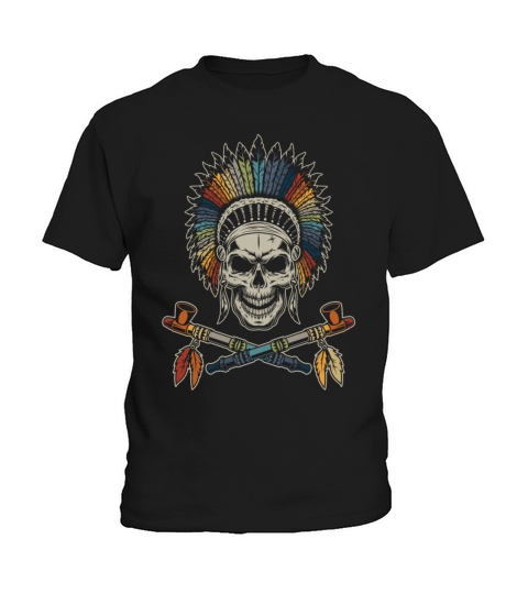 Retro Native American Chief Skull Traditional Pipe Kids T-Shirt