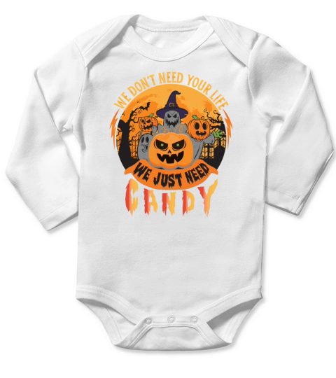 Candy Hunter Halloween Funny Long Sleeve Baby One-Piece