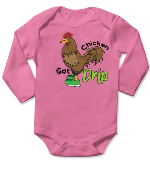 Chicken With Shoes Brown Green DRIP Long Sleeve Baby One-Piece