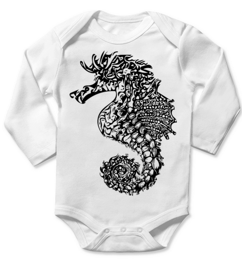 Cute Seahorses - Cool Vintage Seahorse Long Sleeve Baby One-Piece