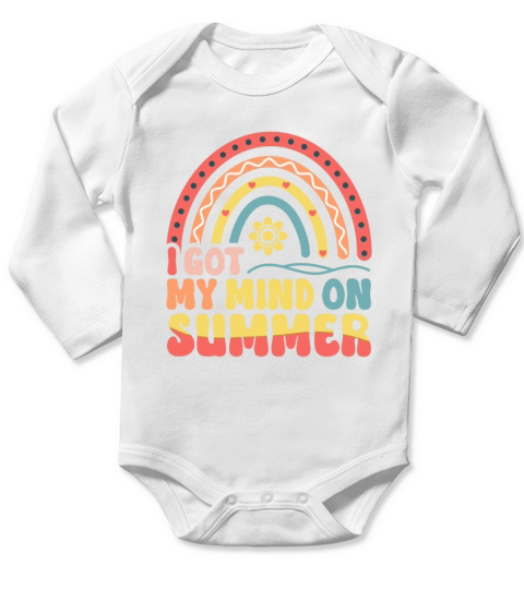 I got my mind on summer Retro Rainbow Vacation Long Sleeve Baby One-Piece
