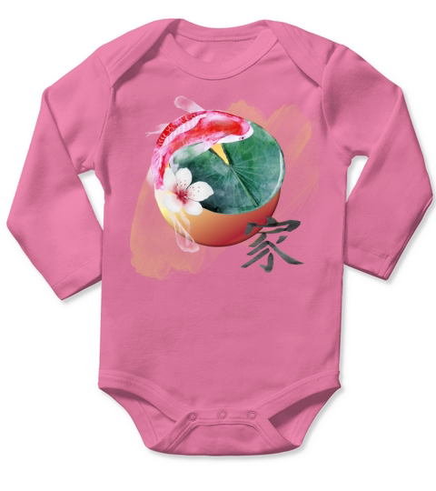 Japanese Koi Cherry Blossom Graphic Art Long Sleeve Baby One-Piece