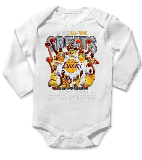 Los Angeles Lakers all time 16 time NBA champions Long Sleeve Baby One-Piece