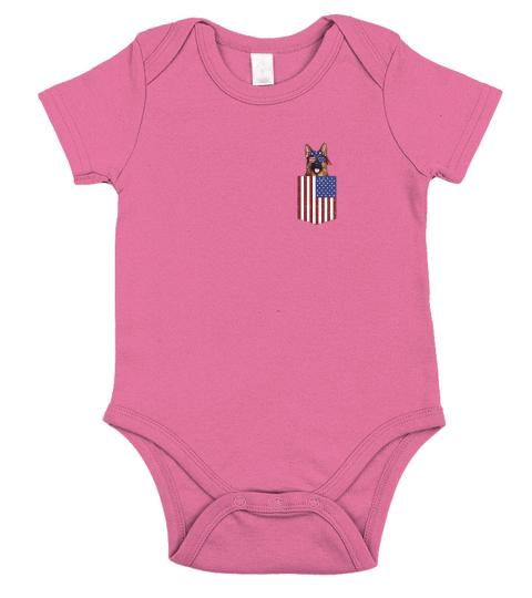 German Shepherd Pocket 4th Of July American Flag Patriotic shirt Short Sleeve Baby One-Piece