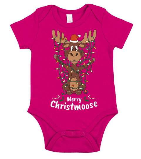 Merry Christmoose Christmas Moose Xmas Tree Lights Short Sleeve Baby One-Piece