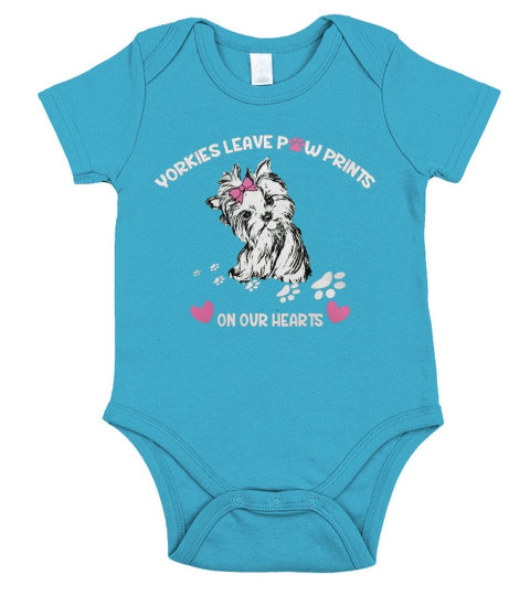 Yorkies leave paw prints on our hearts Short Sleeve Baby One-Piece