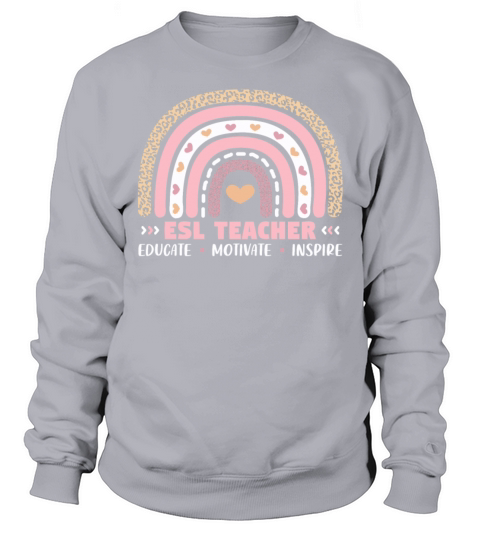 ESL Teacher Educate Motivate Inspire Leopard Boho Sweatshirt Unisex
