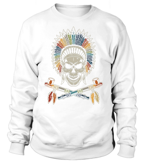 Retro Native American Chief Skull Traditional Pipe Sweatshirt Unisex