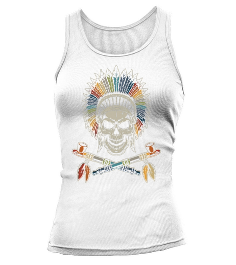 Retro Native American Chief Skull Traditional Pipe Tank top Woman