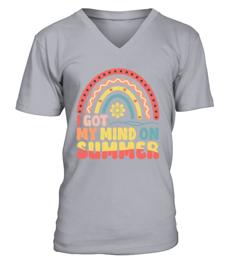 I got my mind on summer Retro Rainbow Vacation V-Neck T-shirt