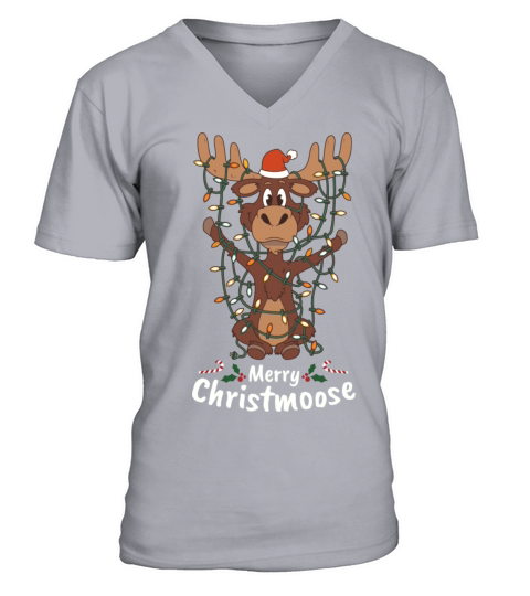 Merry Christmoose Christmas Moose Xmas Tree Lights V-Neck T-shirt